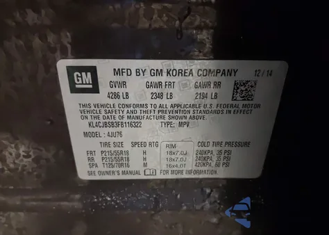 2015 Buick Encore Convenience из США, поврежденный, VIN KL4CJBSB3FB116322